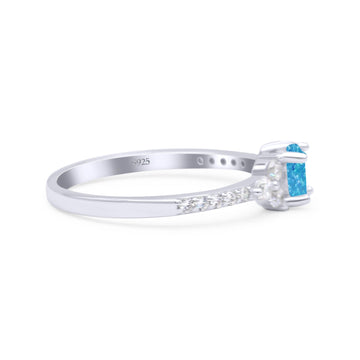 Petite Dainty Thumb Ring Round Lab Created Blue Opal Statement Fashion Ring Solid 925 Sterling Silver